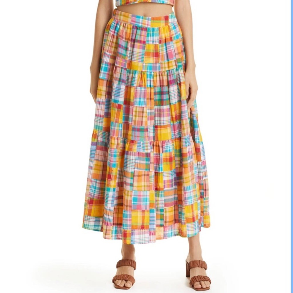 STAUD Multicolor Plaid Maxi Skirt